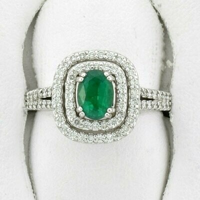 14KWG Emerald and 0.80ct Diamond Ring