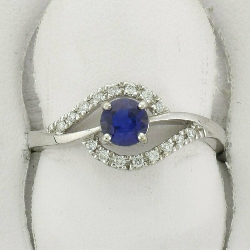 14KWG Sapphire and 0.10ct Diamond Ring