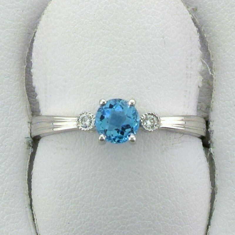 14KWG Blue Topaz and Diamond Ring