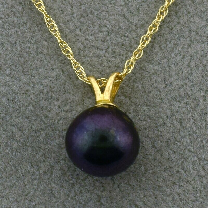 14KYG 9mm Black Pearl Pendant