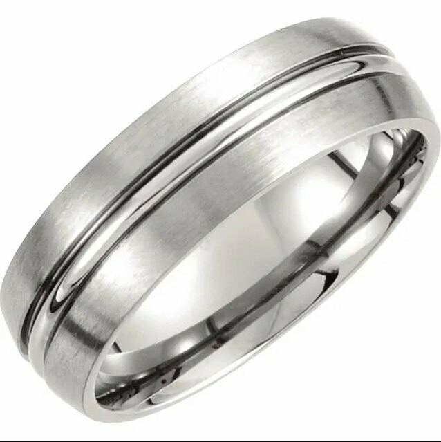 Grooved Satin-Finish Titanium Wedding Band