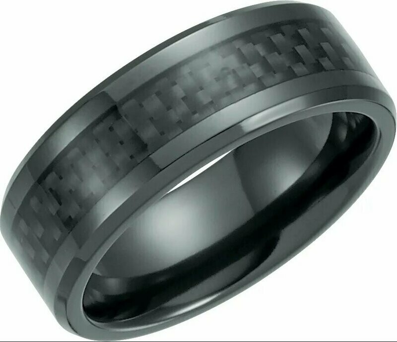 Black Carbon-Fiber Inlaid Titanium Wedding Band