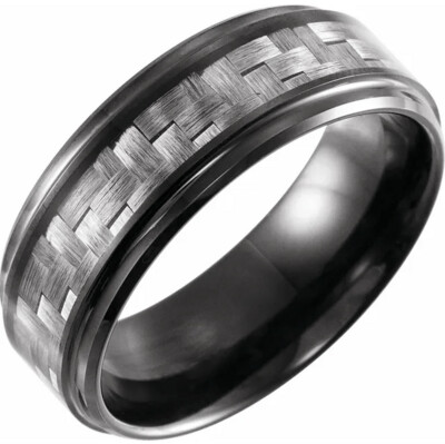 Black PVD Tungsten Wedding Band with Carbon Fiber Inlay