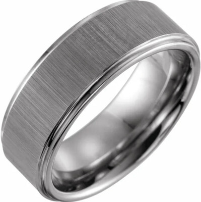 Tungsten Wedding Band with Stone Finish