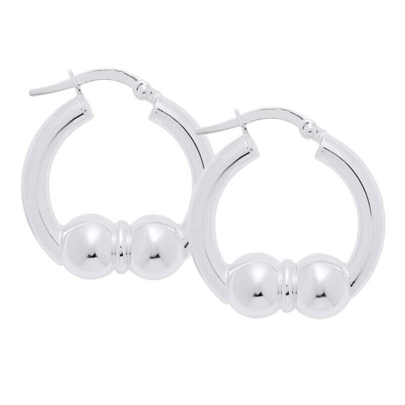 SS Cape Cod Medium Two-Ball Hoop Earrings