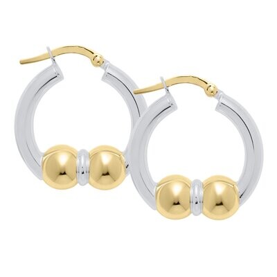 SS and Yellow Gold Cape Cod Medium Two-Ball Hoop Earrings
