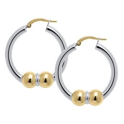SS and Yellow Gold Cape Cod Large Two-Ball Hoop Earrings