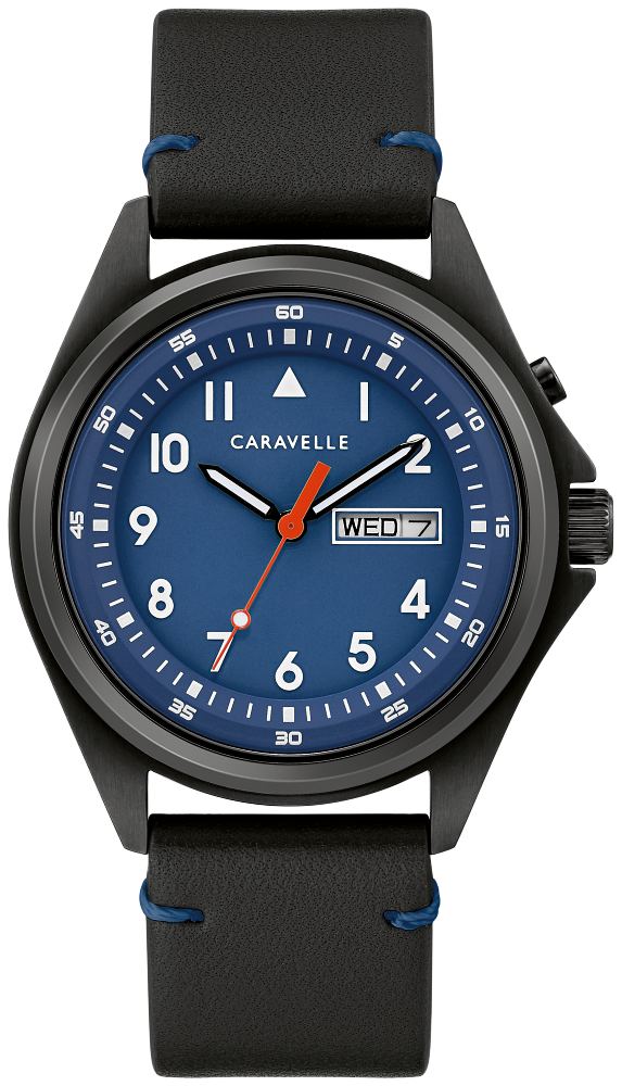 Caravelle Classic Black Watch with Backlit Blue Dial