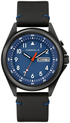 Caravelle Classic Black Watch with Backlit Blue Dial