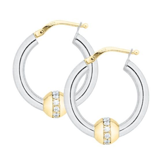 SS and Yellow Gold Cape Cod Medium 0.38 Carat Diamond-Ball Hoop Earrings