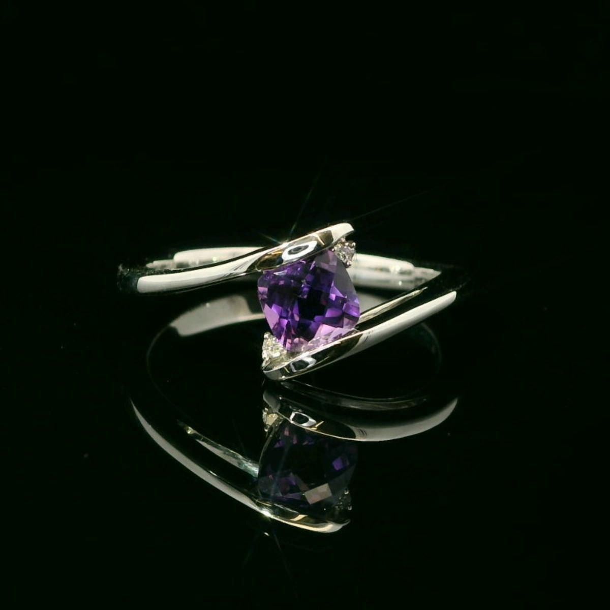 14KWG Amethyst and Diamond Ring