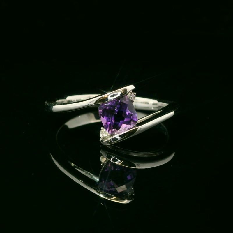 14KWG Amethyst and Diamond Ring