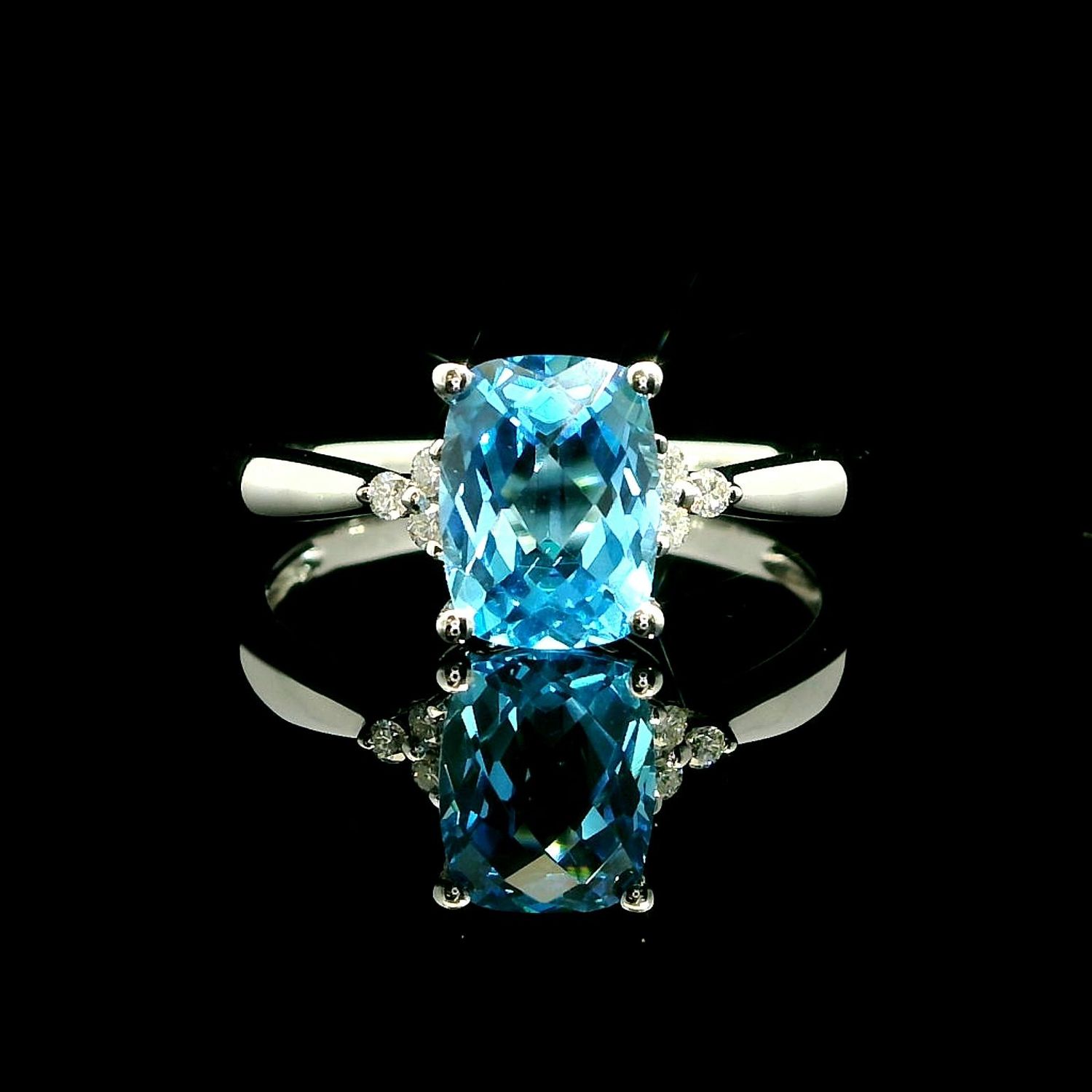 14KWG Blue Topaz and Diamond Ring