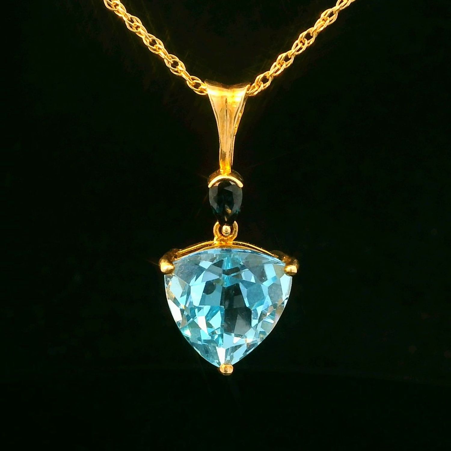 14KYG Blue Topaz and Sapphire Pendant