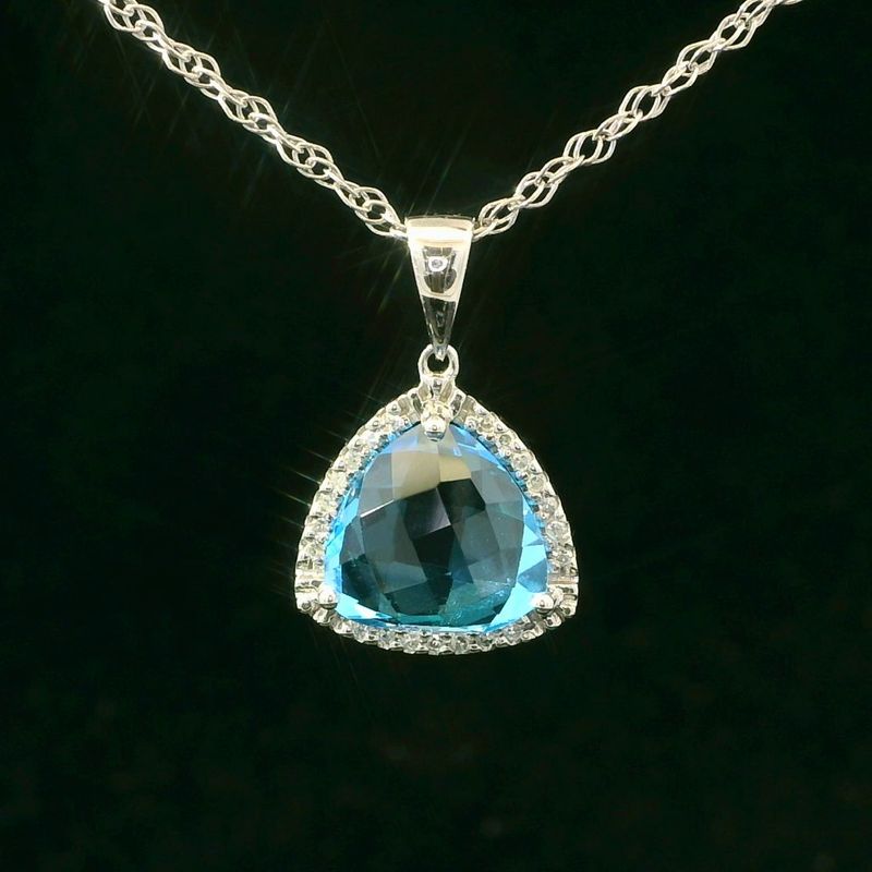 14KWG Blue Topaz & Diamond Pendant