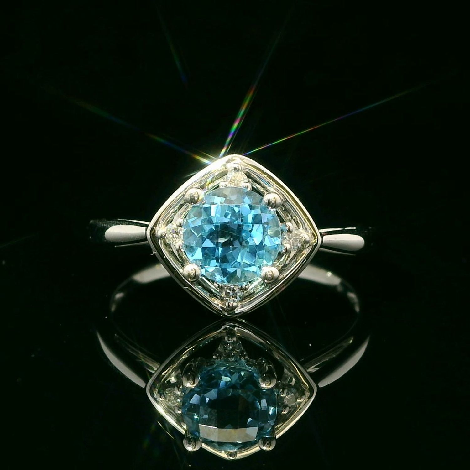 14KWG Blue Topaz and Diamond Ring