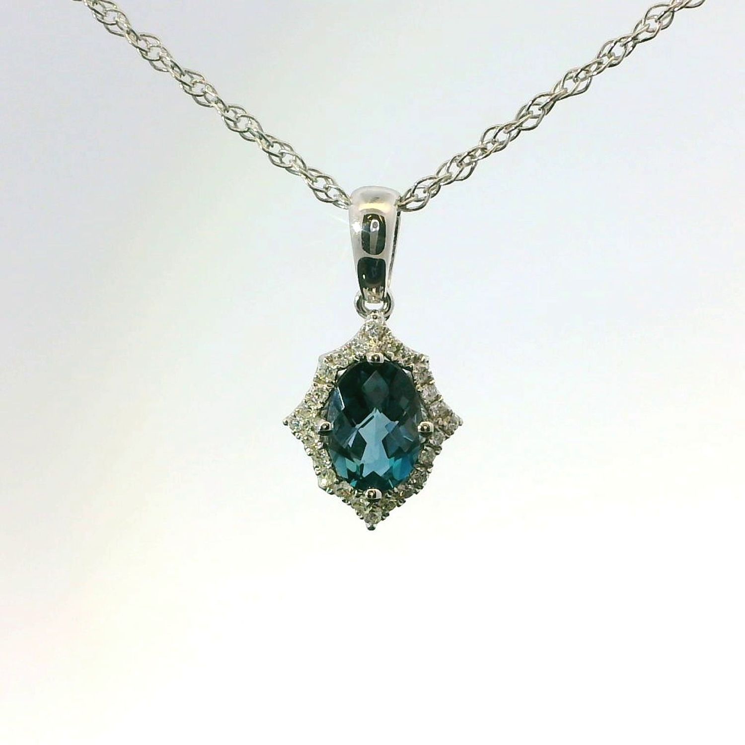 14KWG London Blue Topaz and Diamond Pendant