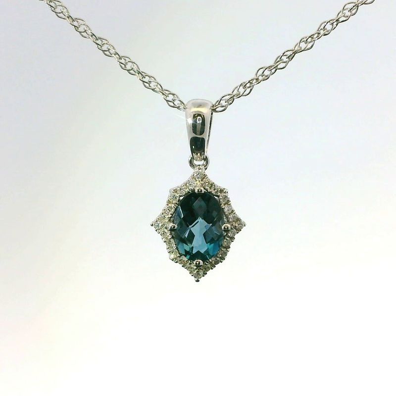 14KWG London Blue Topaz and Diamond Pendant