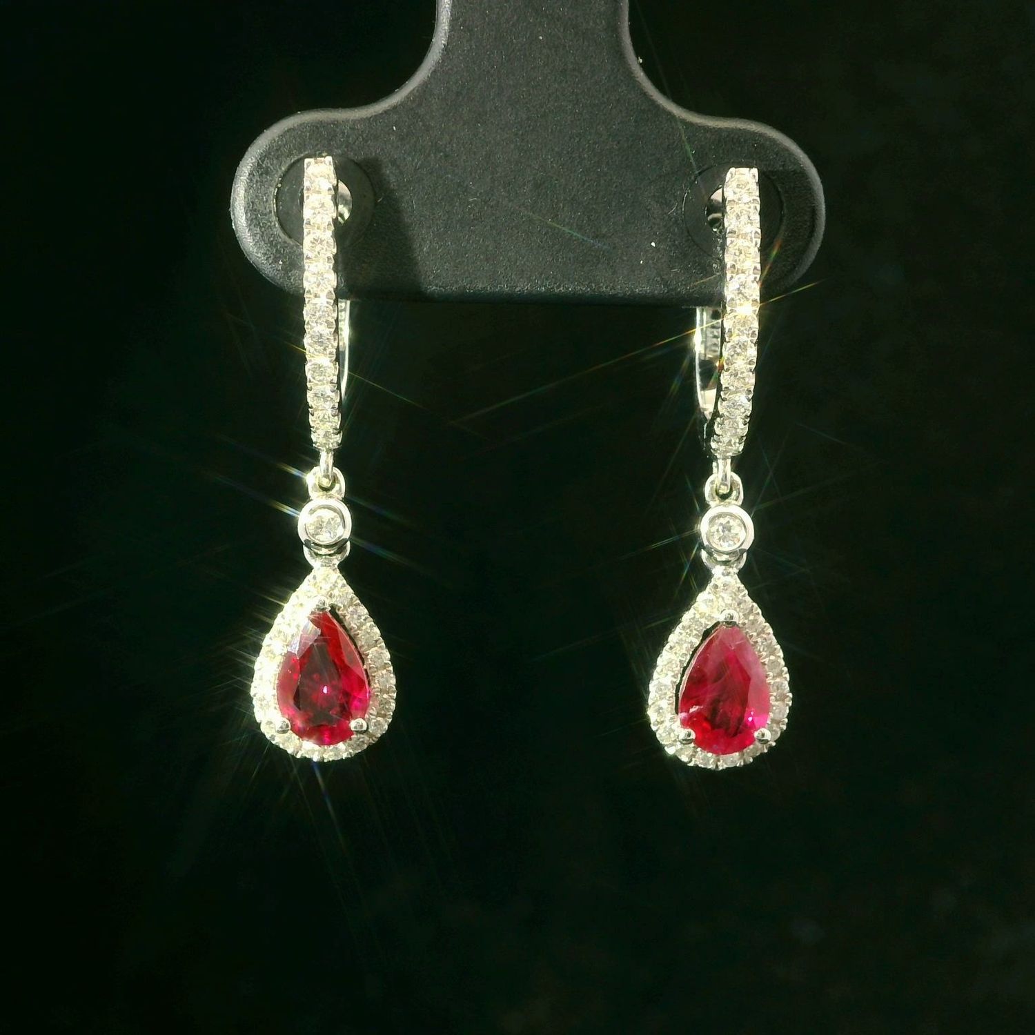 14KWG Ruby and 0.26ct Diamond Dangle Earrings