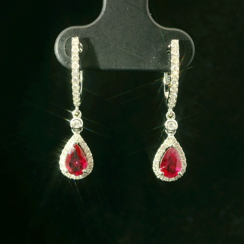 14KWG Ruby and 0.26ct Diamond Dangle Earrings