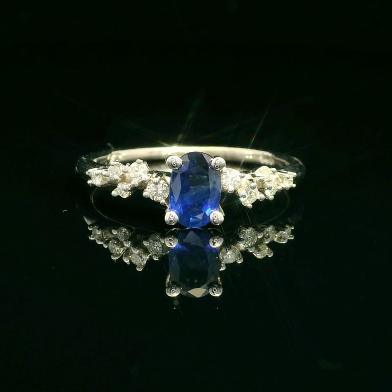 14KWG Oval Sapphire and Diamond Ring
