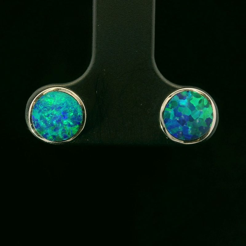 14KWG Dark Opal Doublet Earrings
