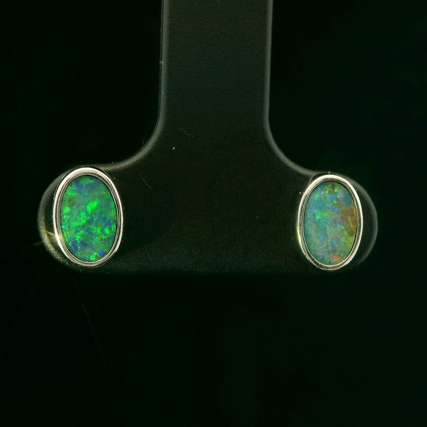 14KWG Dark Oval Opal Doublet Earrings