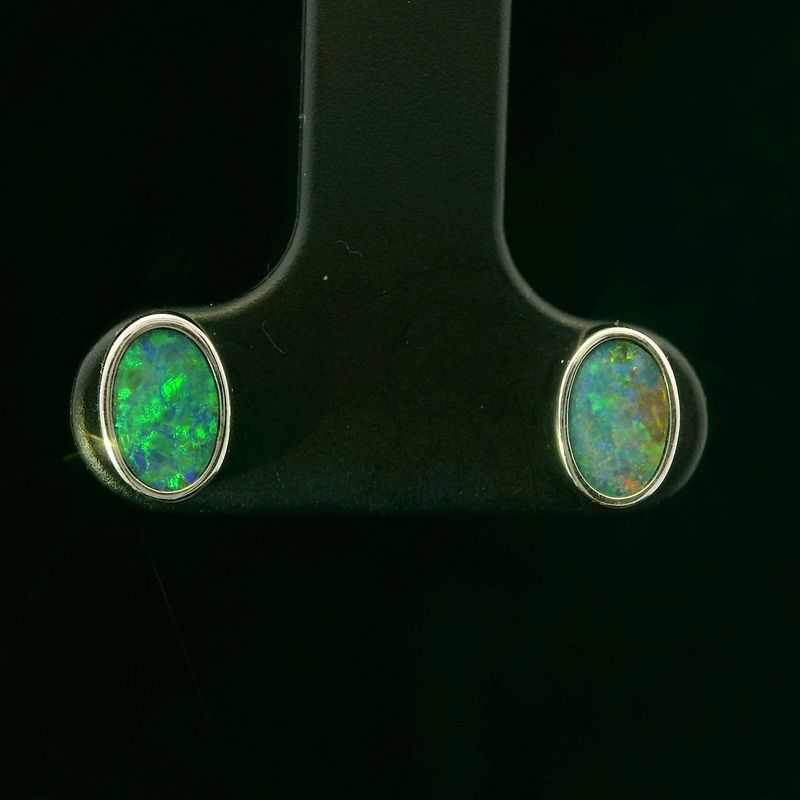 14KWG Dark Oval Opal Doublet Earrings