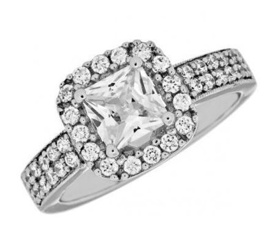 Edged Square Halo-Style Two-Row Diamond Engagement Mounting