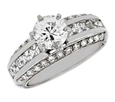 Three-Row Princess-Cut and Round Diamond Engagement Mounting