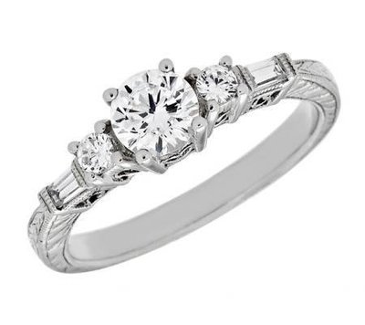 Victorian Baguette and Round Diamond Engagement Mounting