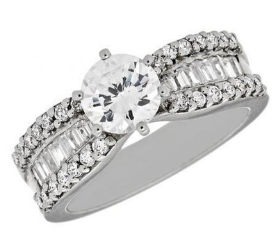 Three-Row Baguette and Round Diamond Engagement Mounting