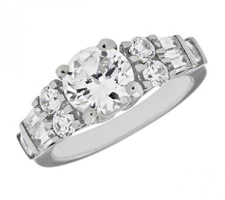 Baguette, Princess-Cut, and Round Diamond Engagement Mounting