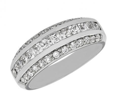 Three-Row Princess-Cut and Round Diamond Wedding Band