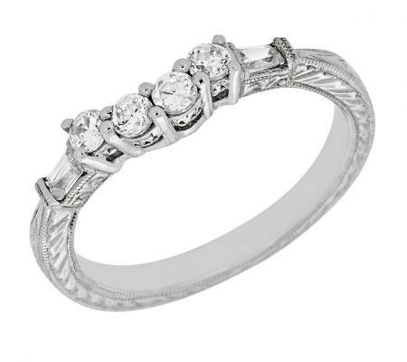 Victorian Baguette and Round Diamond Curved Wedding Band