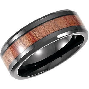 Comfort-Fit Black Cobalt Wedding Band with Rosewood Inlay