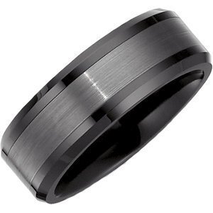 Satin-Center Black Ceramic and Tungsten Wedding Band