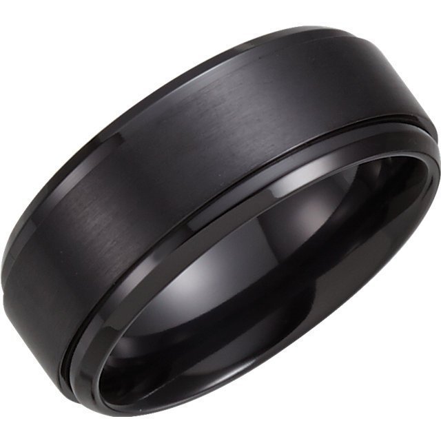 Ridged Satin-Finished Black Titanium Wedding Band