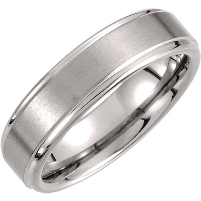 Comfort-Fit Ridged Satin-Finished Tungsten Wedding Band