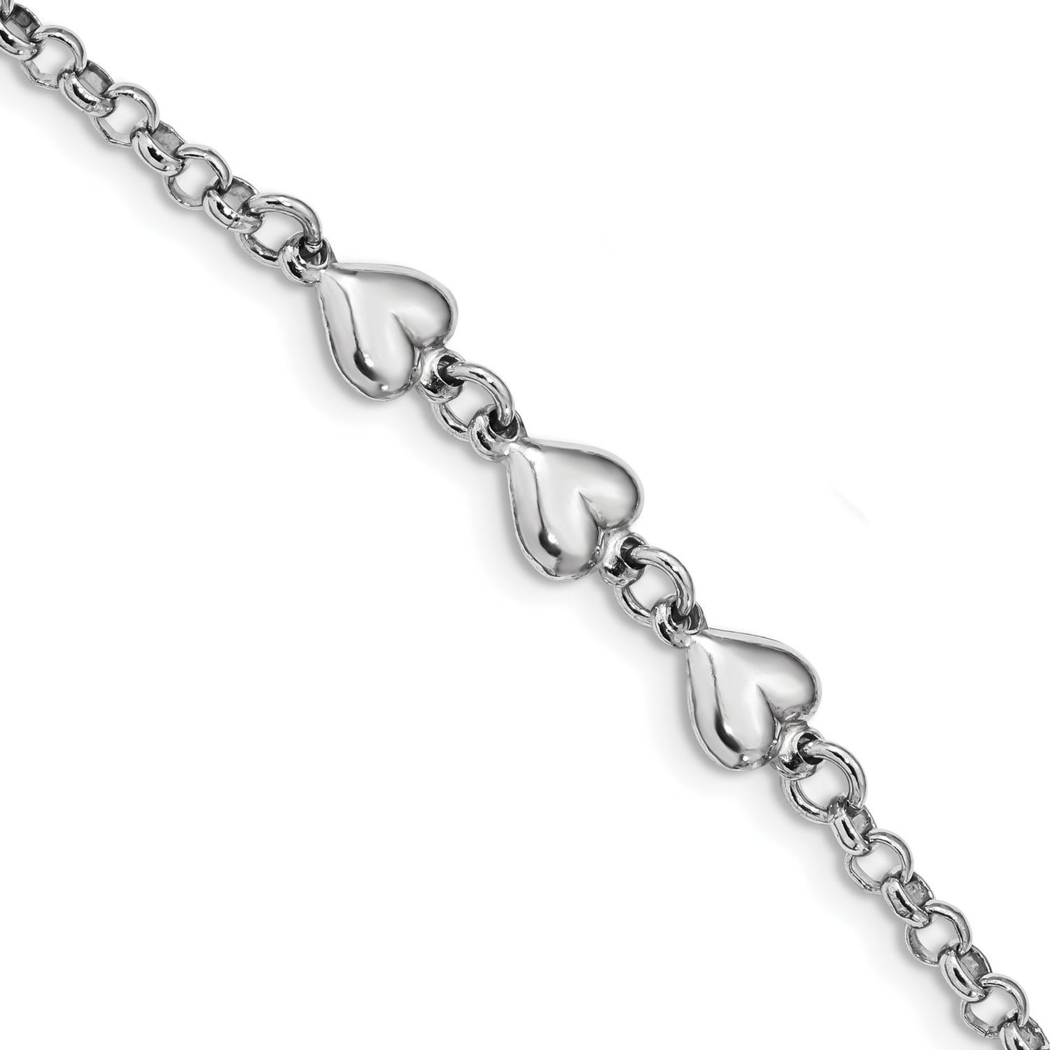 Sterling Silver Triple Heart Charm Bracelet