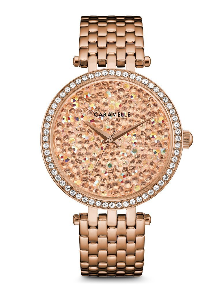 Caravelle Ladies Rose Tone Crystal Dial Watch