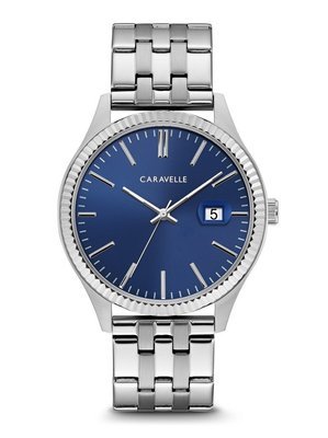 Caravelle Gents' Silver-Tone Textured-Bezel Watch