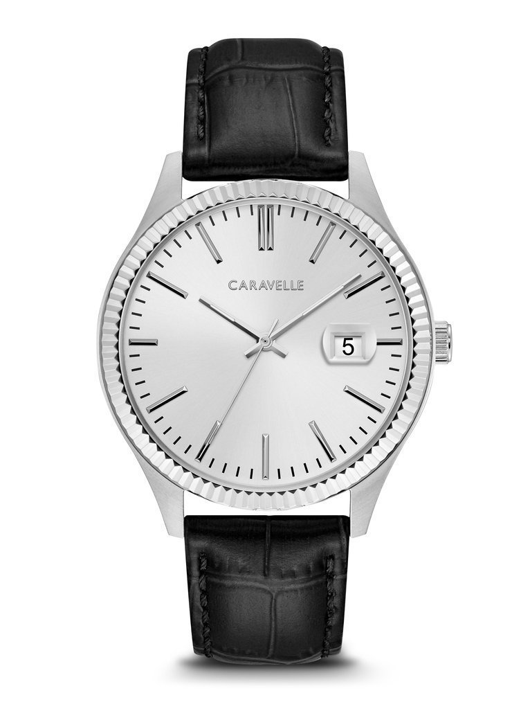Caravelle Gents Silver Tone Textured Bezel Watch