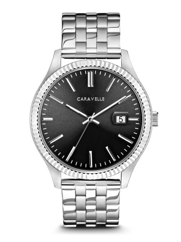 Caravelle Gents' Silver-Tone Textured-Bezel Watch