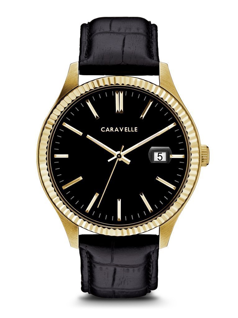 Caravelle Gents' Gold-Tone Textured-Bezel Watch