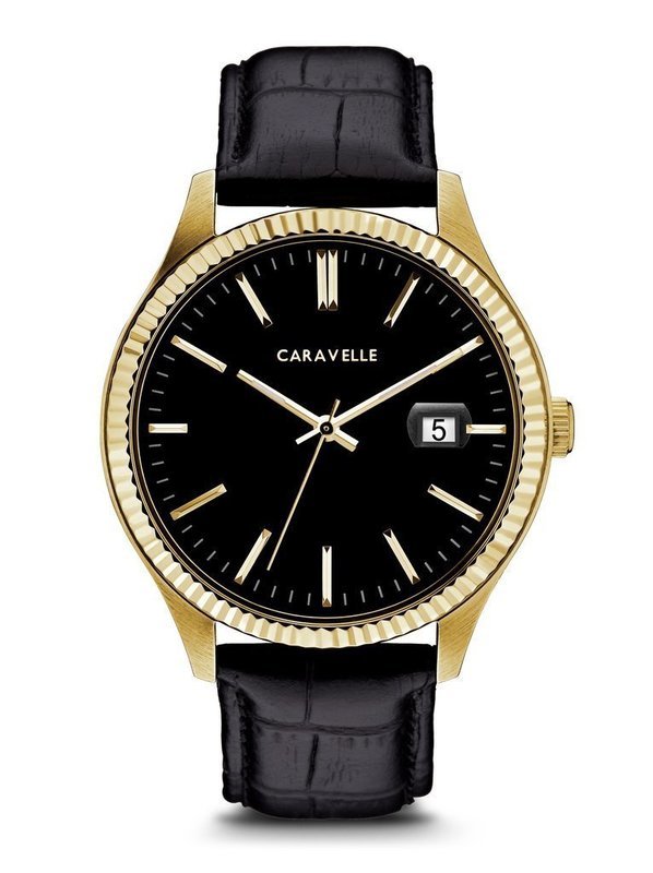 Caravelle Gents' Gold-Tone Textured-Bezel Watch