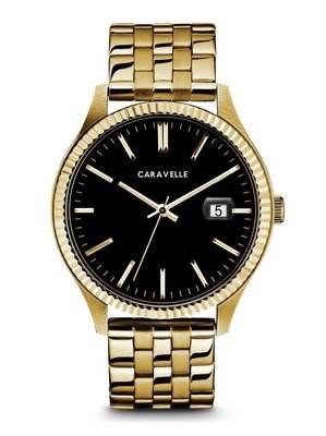 Caravelle Gents' Gold-Tone Textured-Bezel Watch