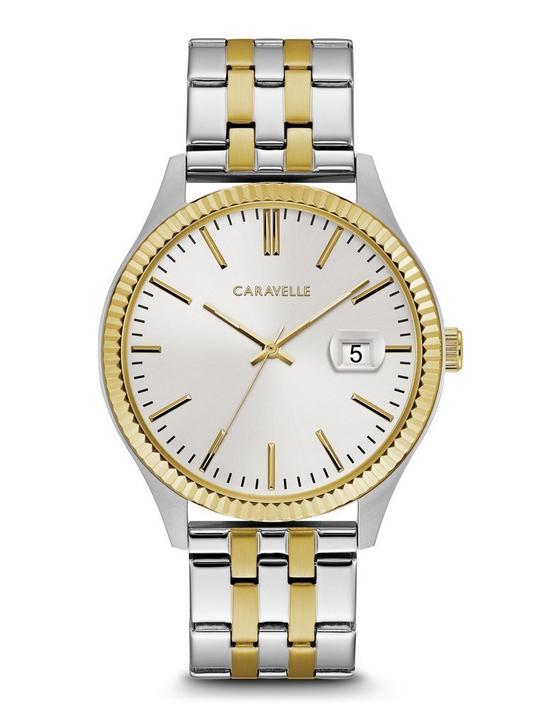 Caravelle Gents' Two-Tone Textured-Bezel Watch