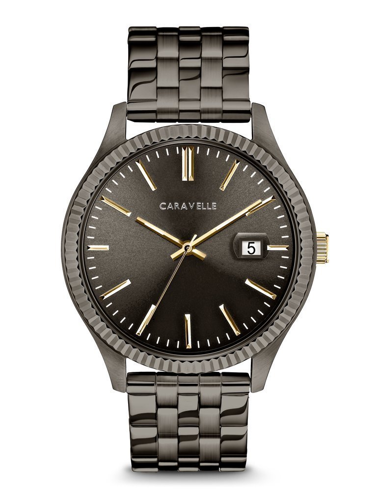Caravelle Gents' Gunmetal Textured-Bezel Watch