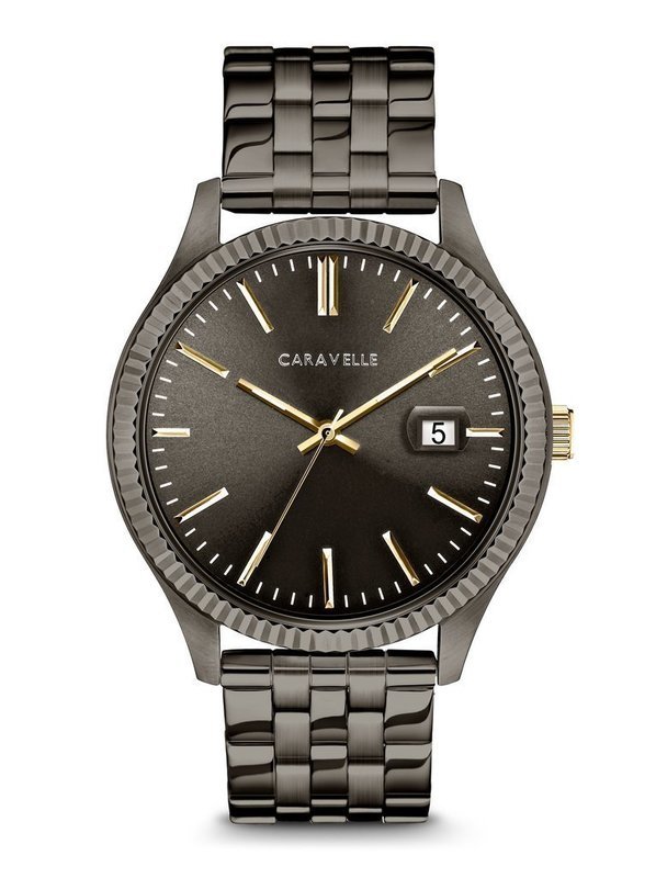 Caravelle Gents' Gunmetal Textured-Bezel Watch